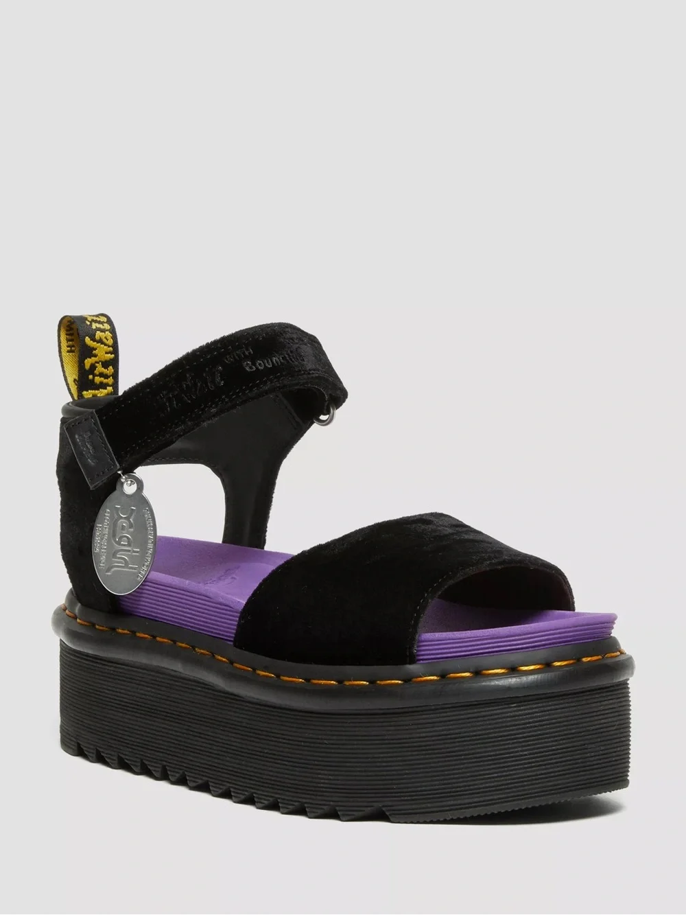 Dr. Martens x X-Girl Black Velvet Platform Sandal with Purple Footbed Size 7 L